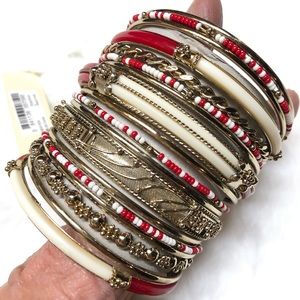 Amrita Singh Monaco 18 pc Bangle Bracelet Set, Gold/Red/Ivory, NWT